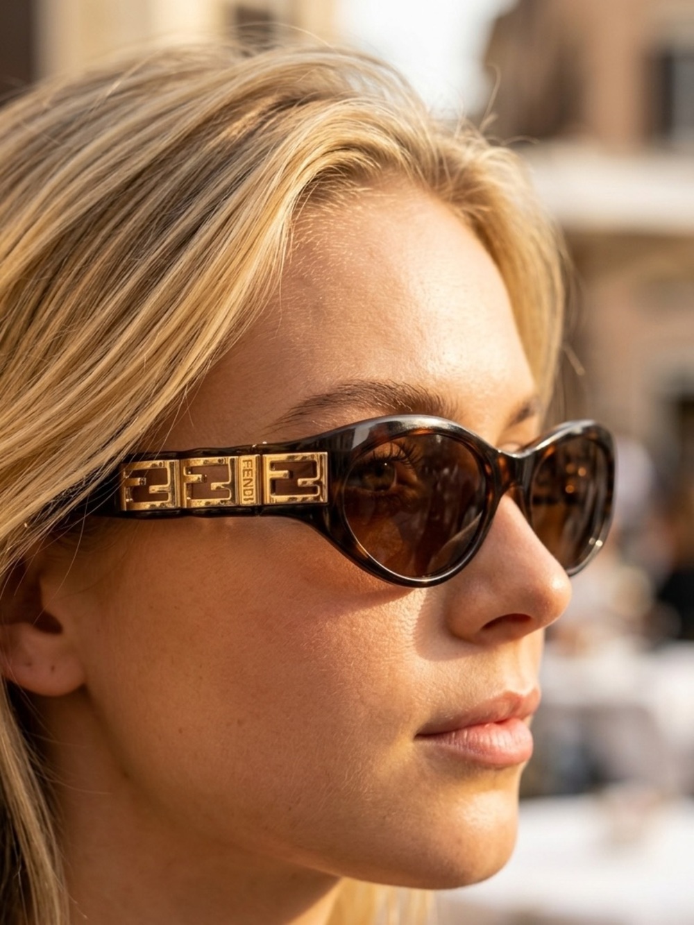 Fendi FS 185 Black Bronze Oval Sunglasses Y2K Cutout Gold FF Logo